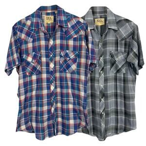 (2) Vintage Ely Cattleman Men's M Western‎ Cowboy Saloon Retro Pearl Snap Shirts